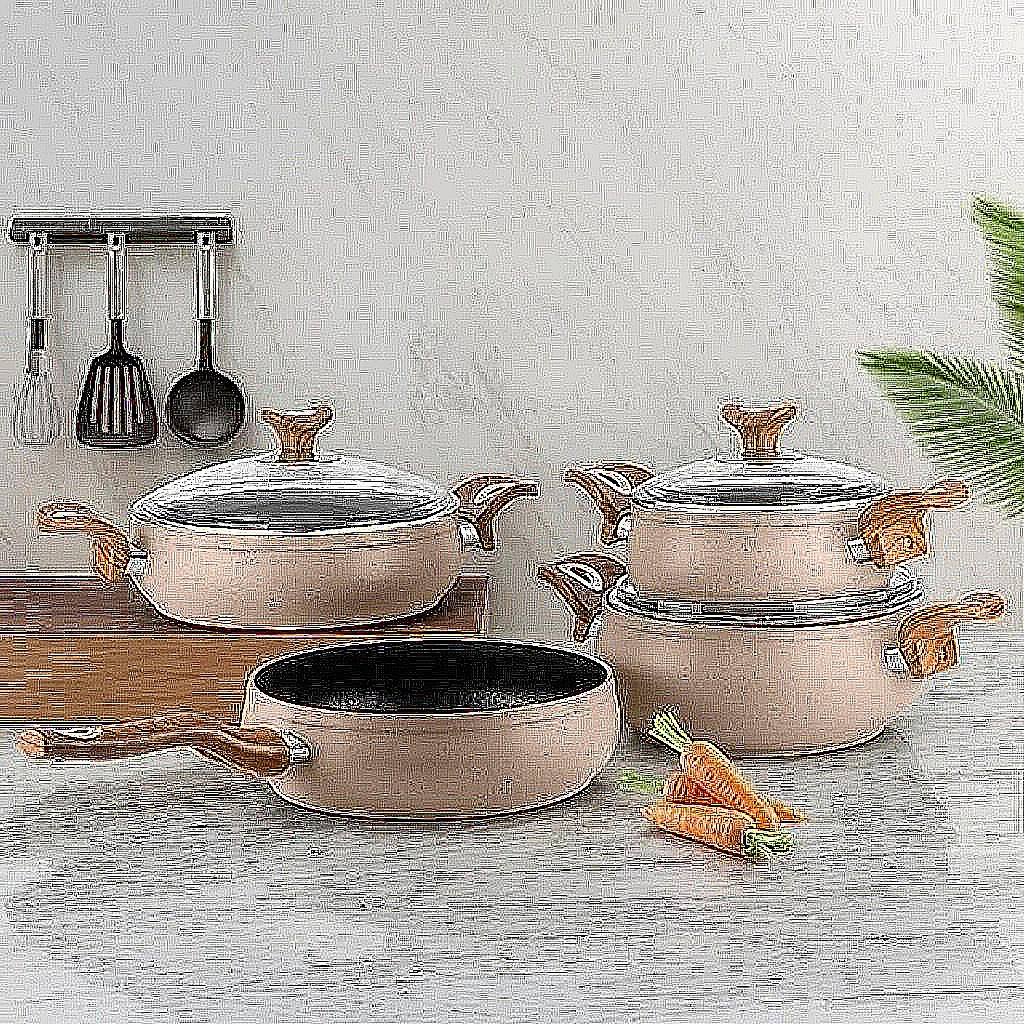 Yonca 7 Parça Granit Güveç Set Ahşap