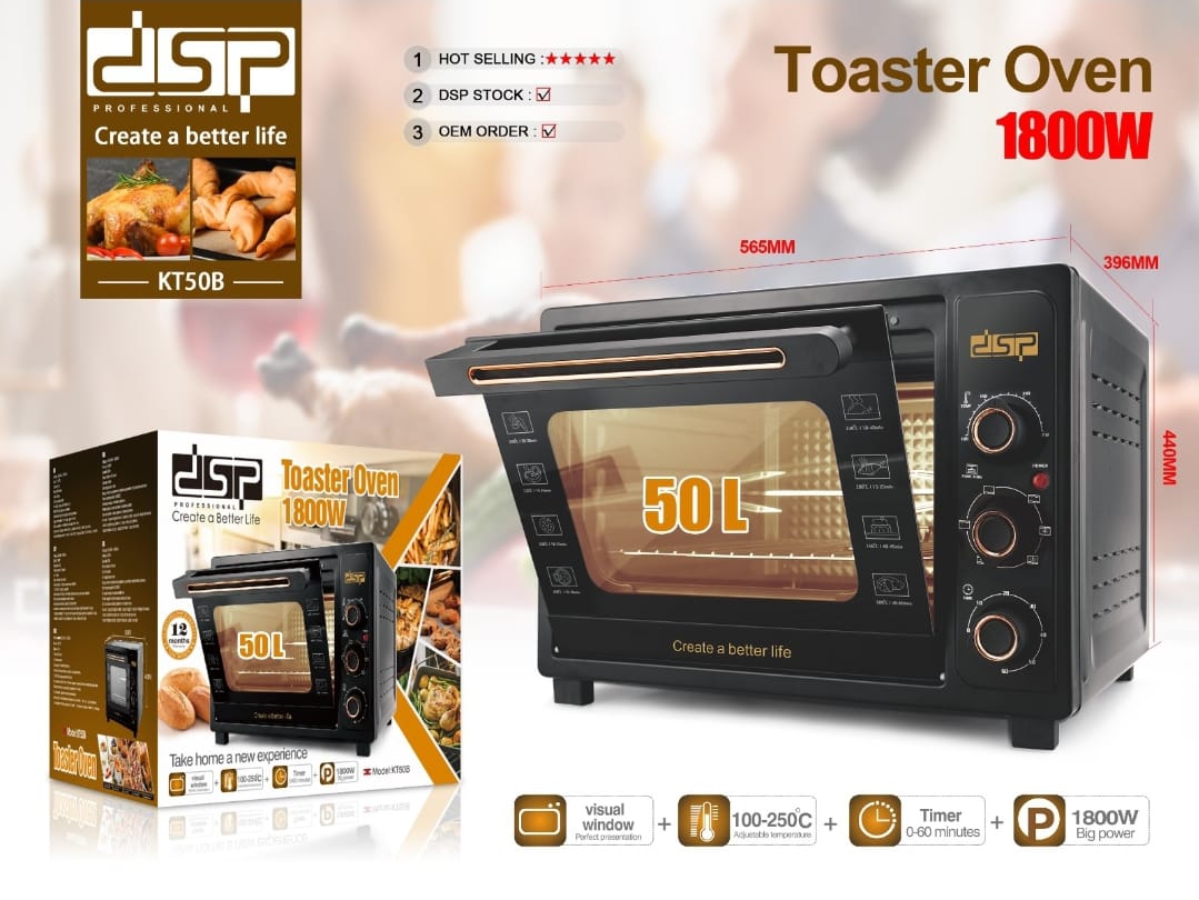 DSP KT50B Turbo Fırın 50 L 1800 W Siyah
