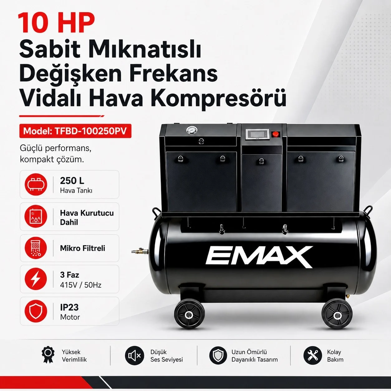 Max Kompresör Vidalı Trifaze 415V/50HZ 10HP 250L
