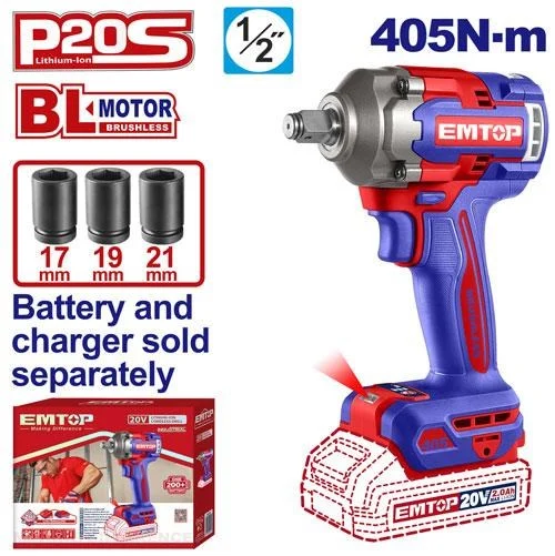Emtop Akülü Somun Sıkma 405Nm 20V (Sadece Alet)