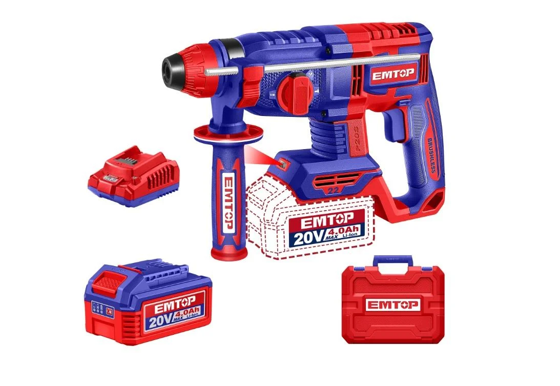 Emtop Akülü Matkap Kırıcı/Delici SDS-PLUS 22MM 20V (4Ah Akü+Şarjer)