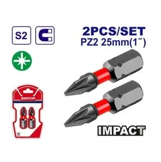 Emtop Darbeli Vidalama Bits Ucu PZ2 - 25 MM (Pk 2 Ad)