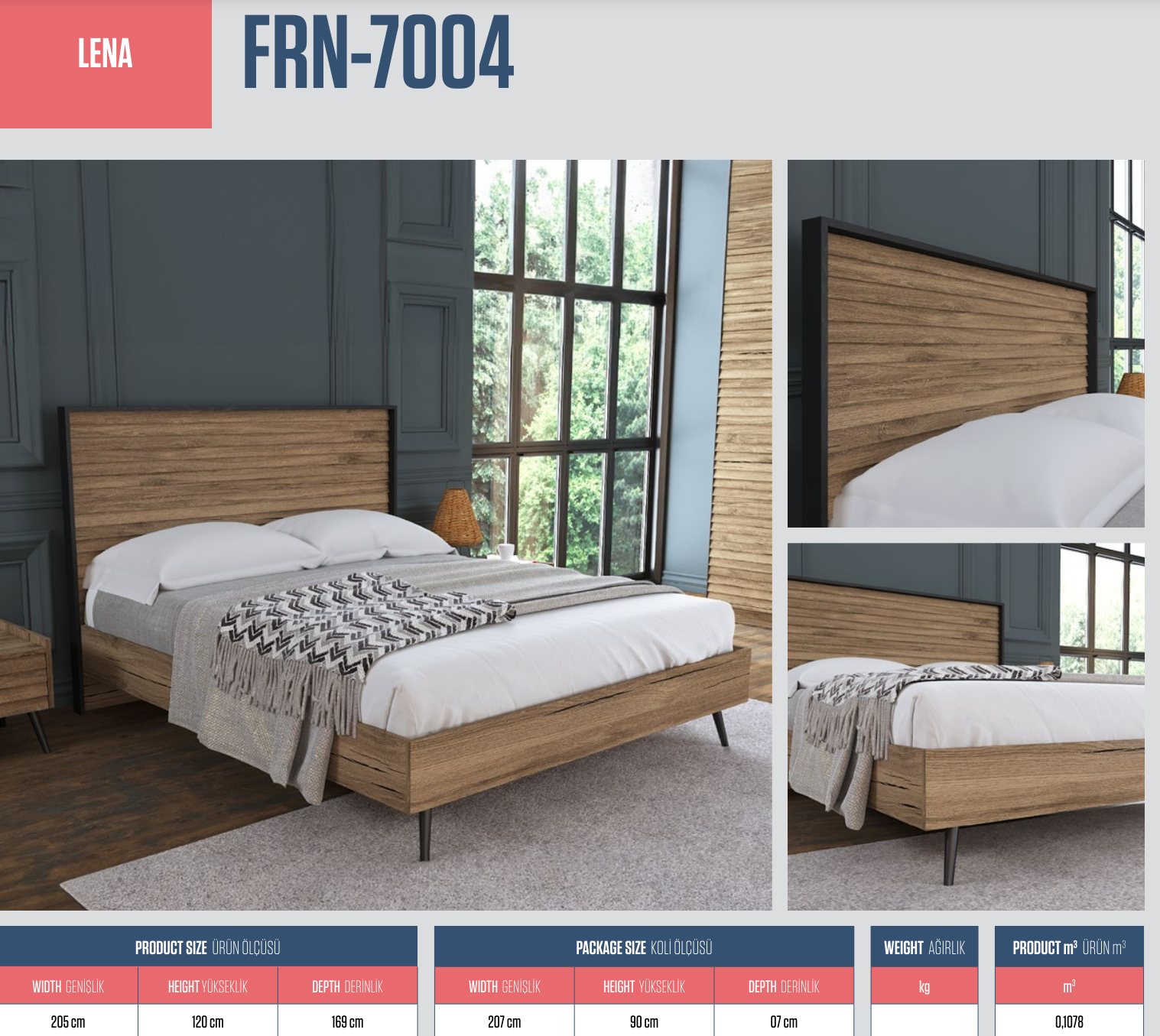 Lena Çift Kişilik Yatak Atlantik Çam 205CMx120CMx169CM