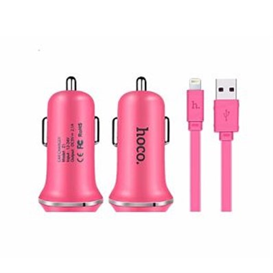 Hoco Araç Şarjı + Micro USB Kablo Pembe