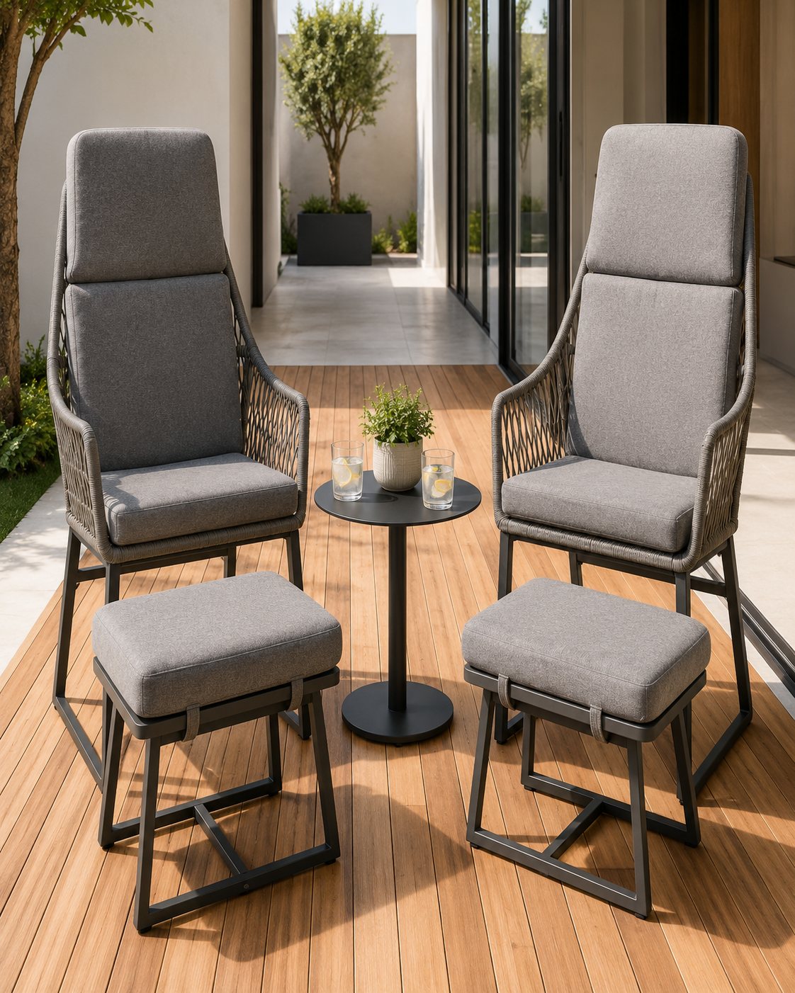 Noosa Sohbet Seti 2 Sandalye+2 Puf+1 Sehpa Pe Rattan