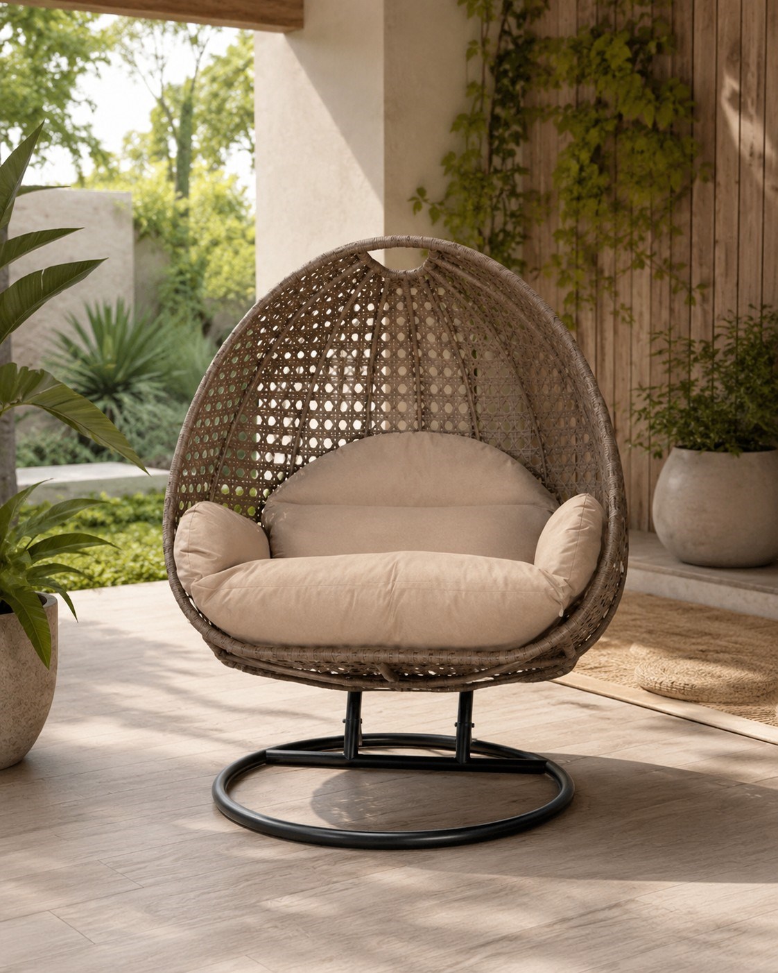 Salıncak Sandalye 2 Kişi Demir Gövde/Minder/Pe Rattan Örgü 120x120x200CM