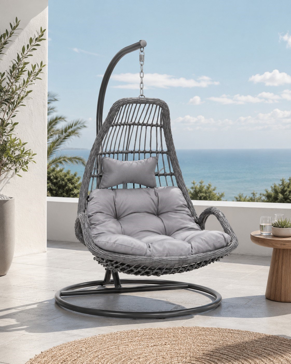 Salıncak Sandalye 1 Kişi Demir Gövde/Minder/Pe Rattan Örgü 105x105x195CM
