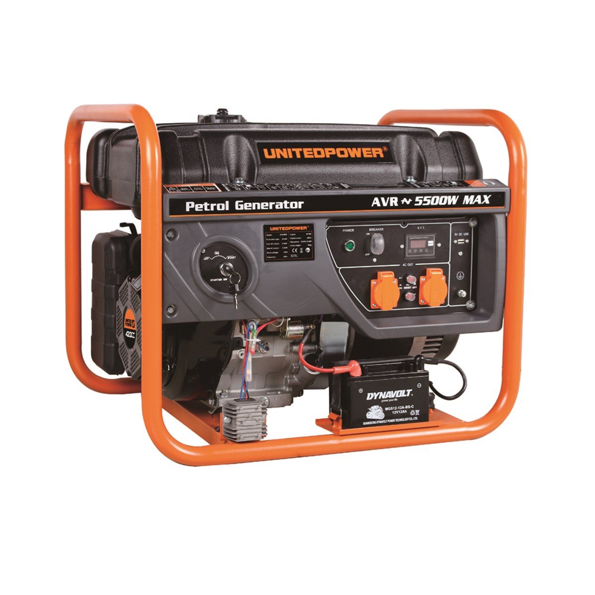 United Power Jenerator 5.5KW 6.9 KVA Benzinli Starterli-Tekerlekli (Akü Ekstra)