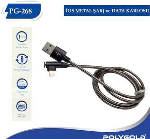 PG-268 Apple Metal Şarj Data Kablosu Siyah