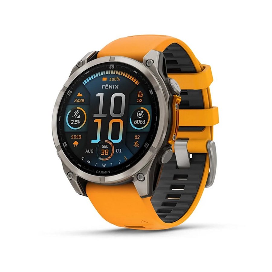 Garmin Fenix® 8 AMOLED Sapphire – 47mm Titanyum Kasa, Spark Orange Graphite Silikon Kayış