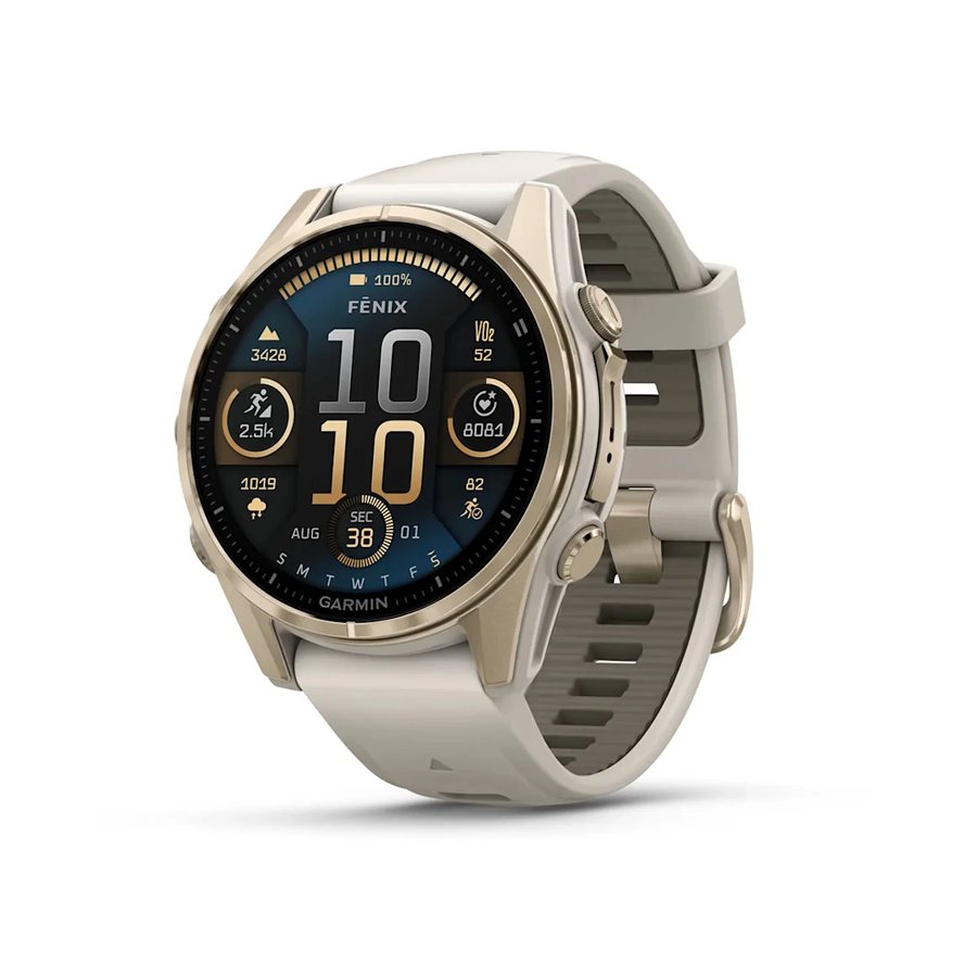 Garmin Fenix® 8 – 43 mm, AMOLED Sapphire, Soft Gold Fog Grey Silicone Kayış