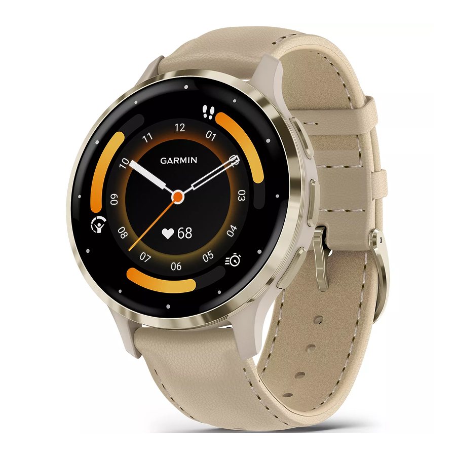 Garmin Venu 3S, 41mm, GPS, Wi-Fi, Fr. Gray + Soft Gold, Leather, EMEA/ANZ