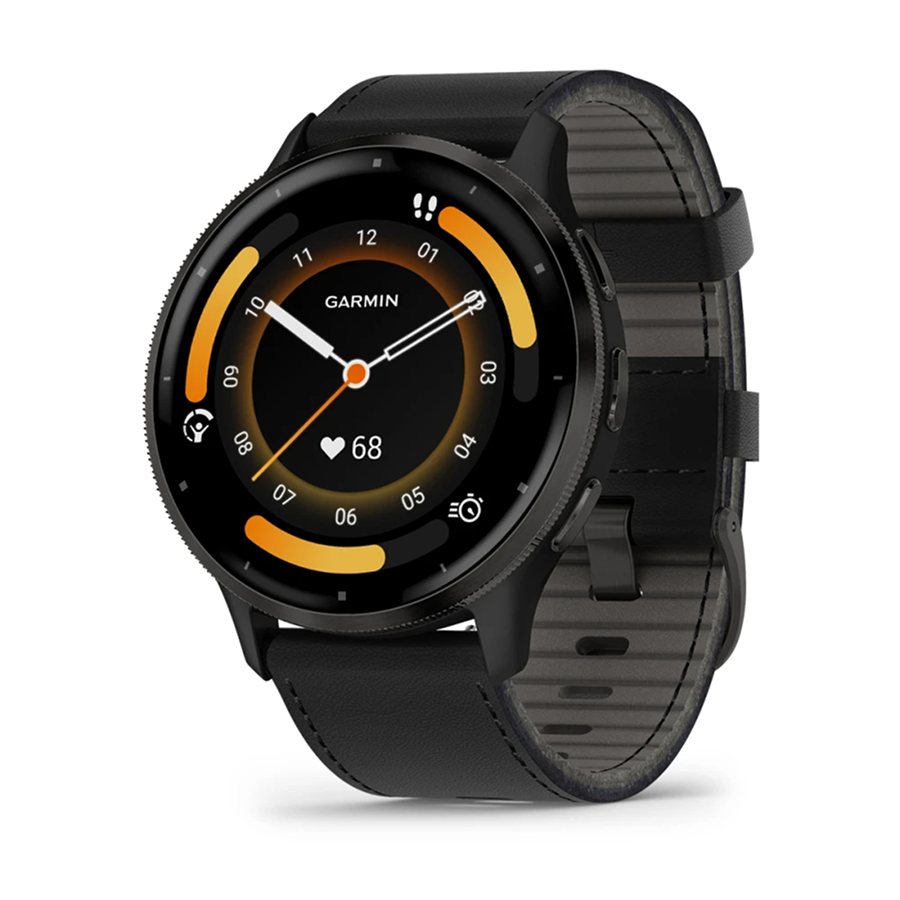 Garmin Venu 3, GPS, Wi-Fi, Siyah Deri Kayışlı