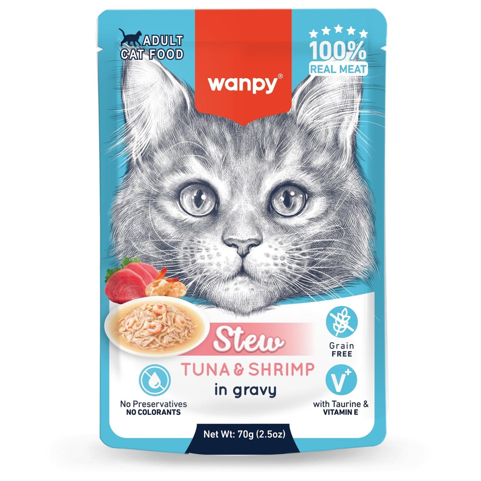 Wanpy Stew Series Retort Pouch Tuna & Shrimp for Cat 70gr