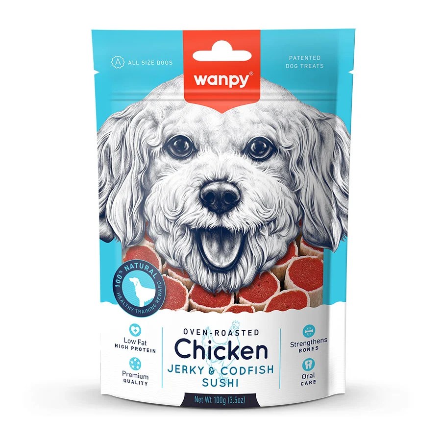 Wanpy Chicken Jerky & Codfish Sushi 100 g