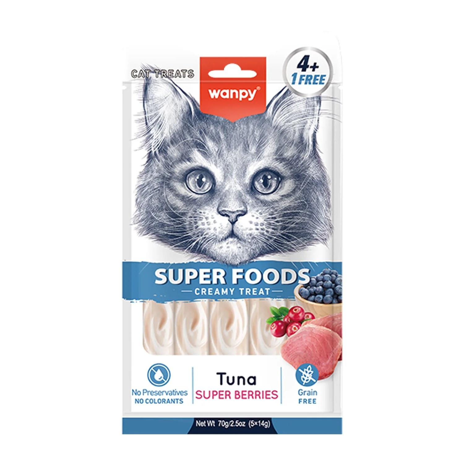 Wanpy Superfoods Creamy Treat for Cat-Tuna with Super Berries 70gr **12PCS**
