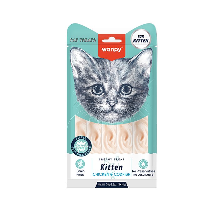 Wanpy Creamy Lickable Cat Treats for Kitten (Chicken & Codfish) 70gr **12PCS**