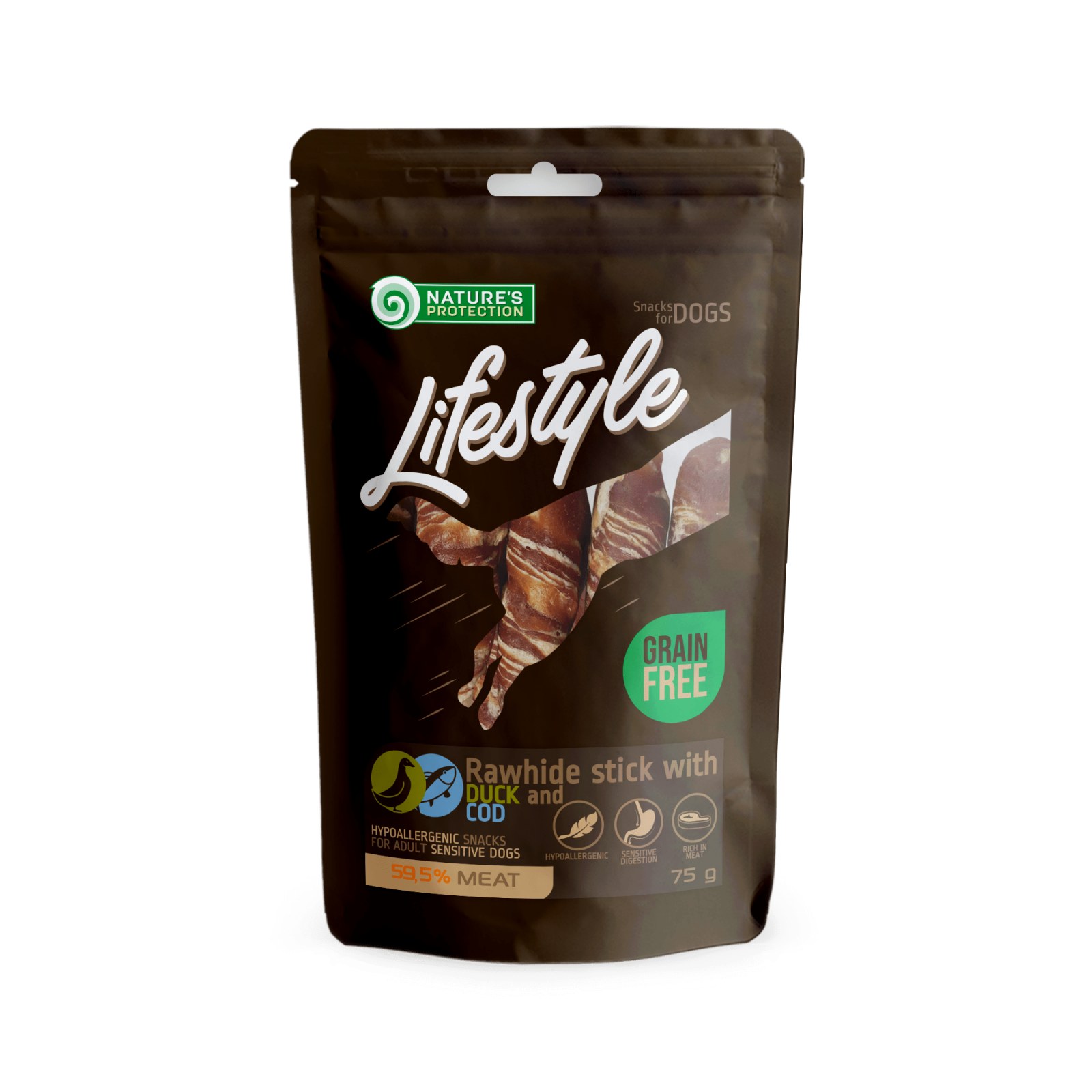 Nature's Protection Lifestyle snack for dogs rawhide sticks with duck and cod rolls