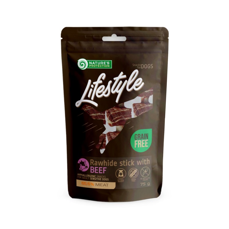 Nature's Protection Lifestyle snacks for dogs, rawhide foaming sticks with beef