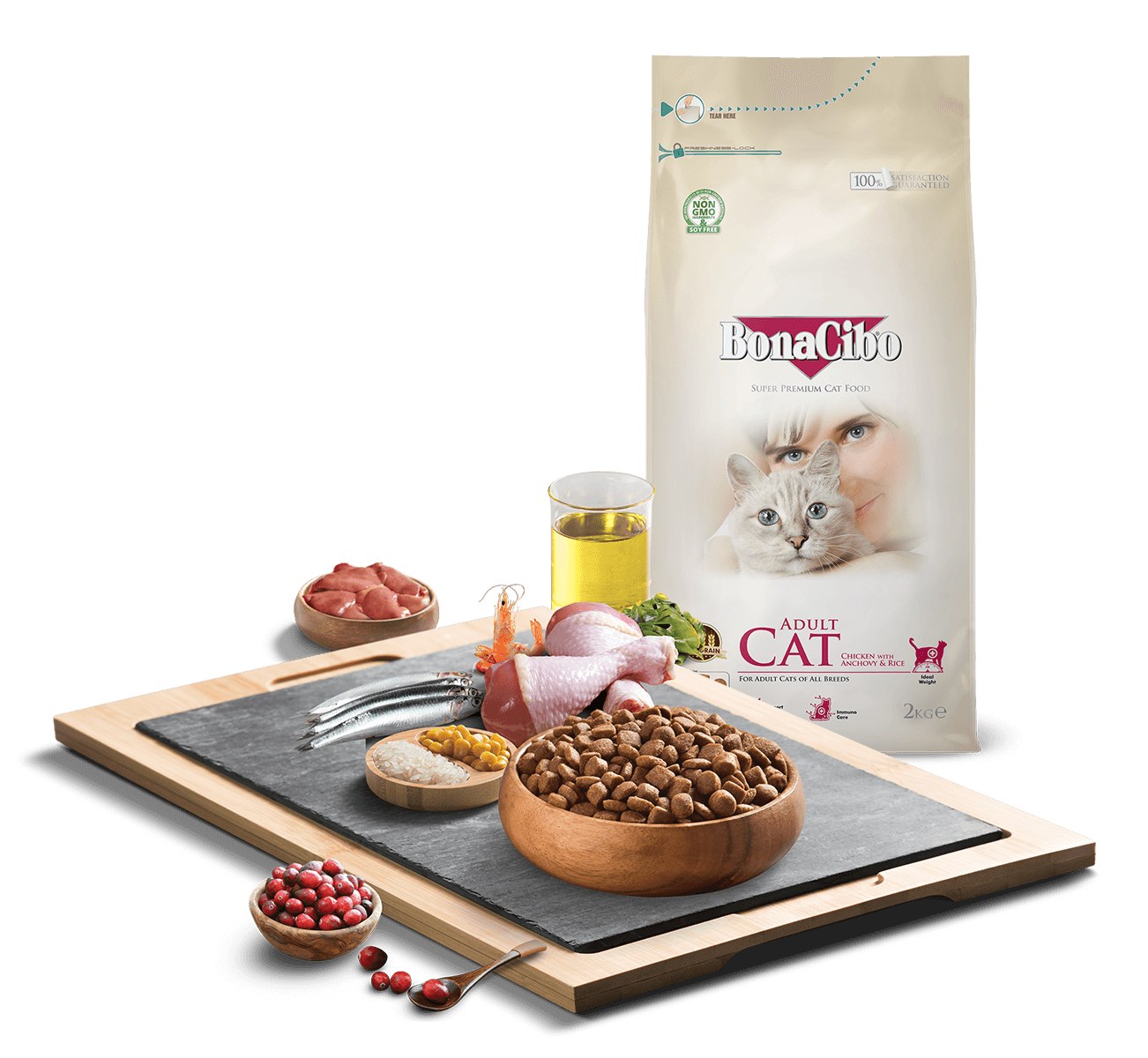 Bonacibo Superpremium Adult Cat, курица, рис и анчоус, 15 кг