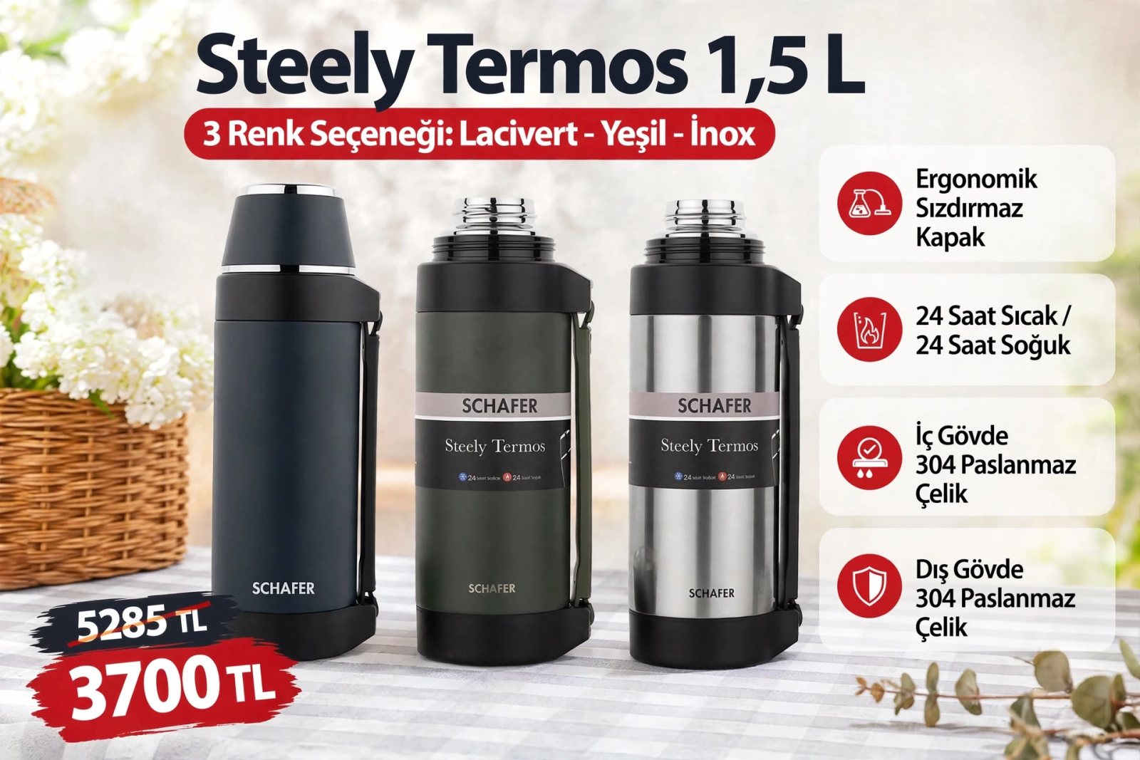 Schafer Steely, термос 1,5 л, зелёный