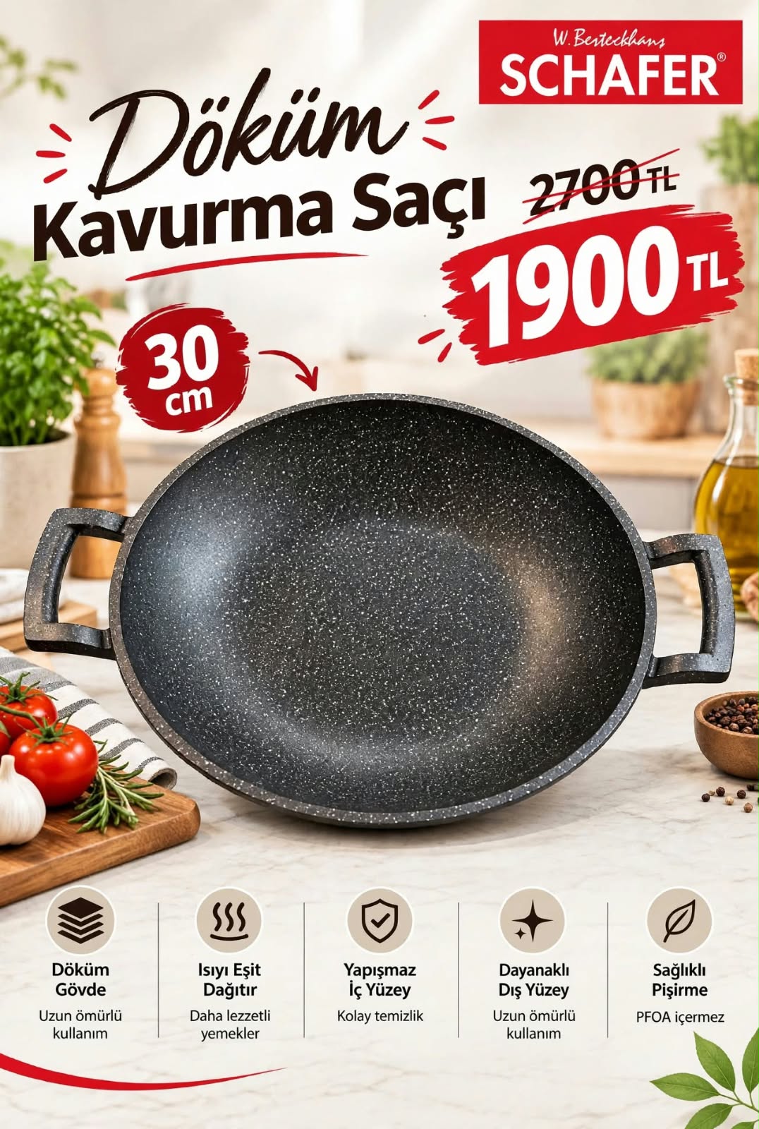 Schafer Cast Iron Kavurma Saçı 30 cm