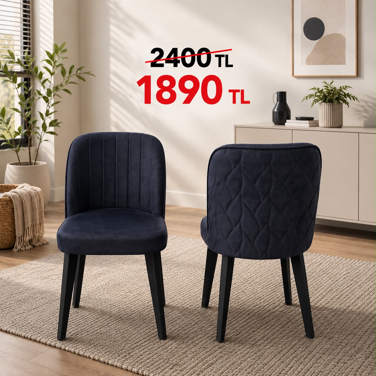 Navy Quilted-Back Chair