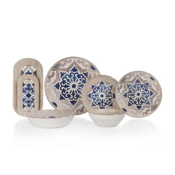 Schafer Martha 38-Piece Blue Ceramic Dinnerware Set