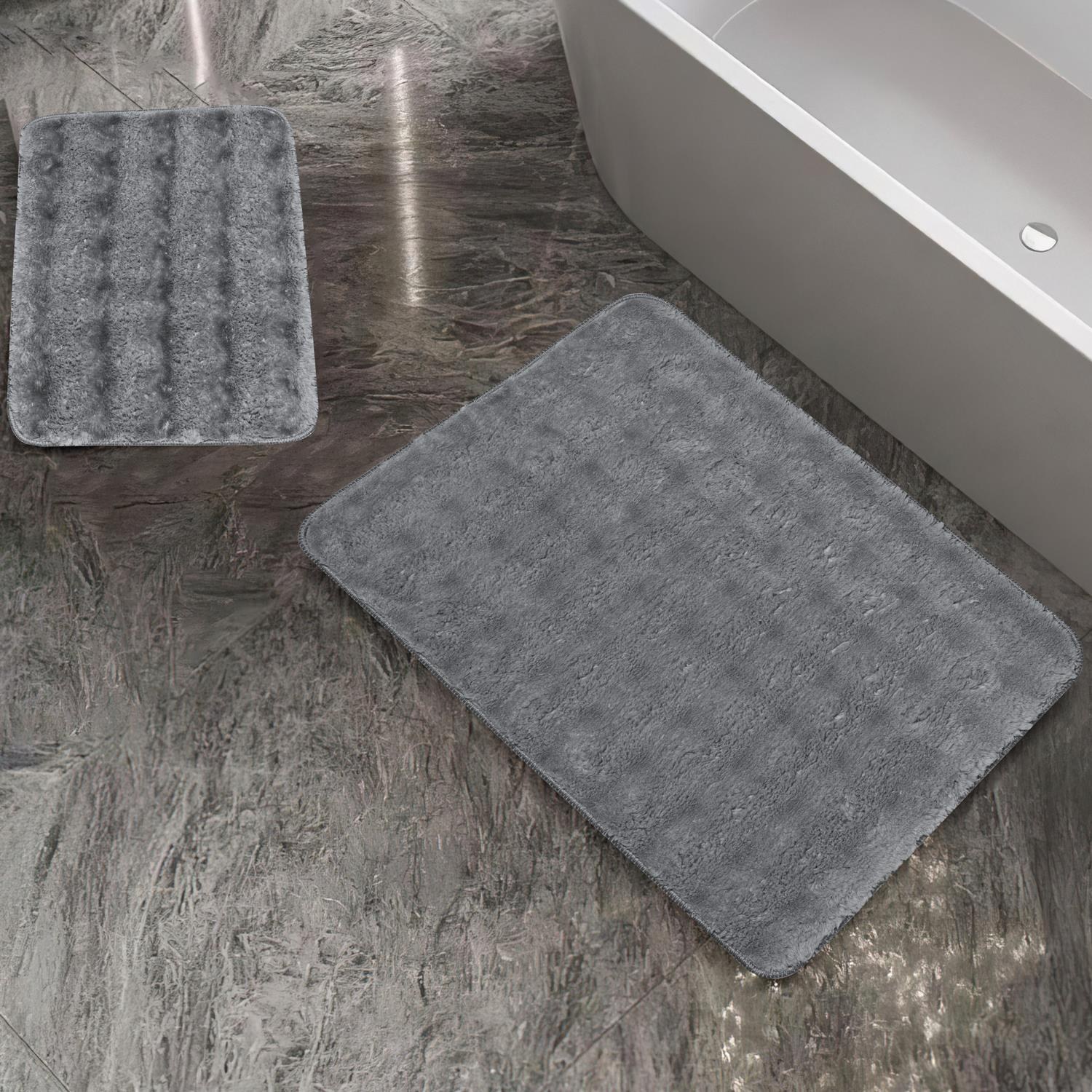 Schafer Home Pia 2-Piece Grey Plush Bath Mat Set