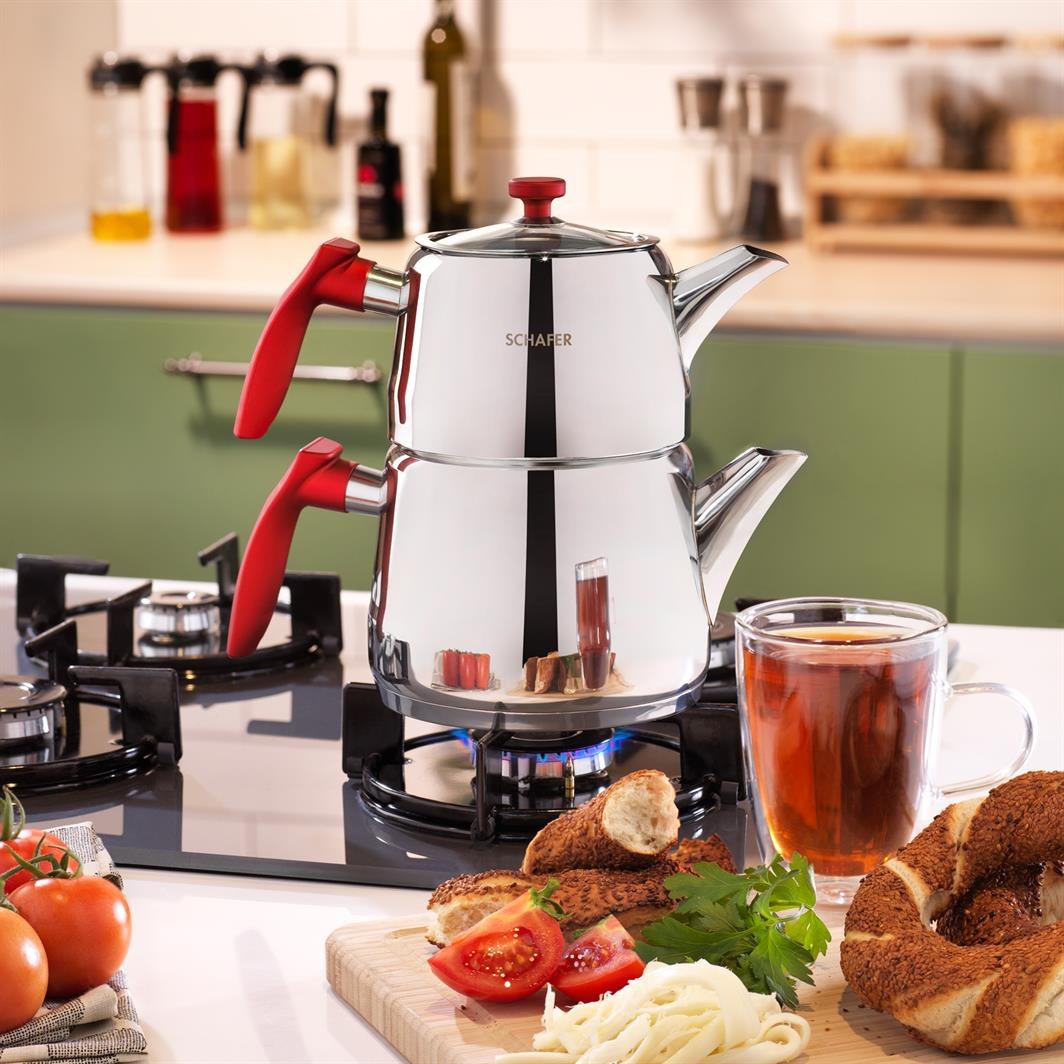 Schafer Carina Medium 4-Piece Red Steel Teapot Set