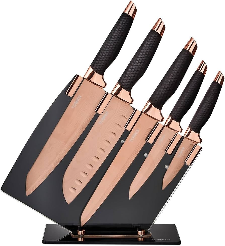 Tower Damascus Rose Gold 5 Piece Knife Set T81532RD