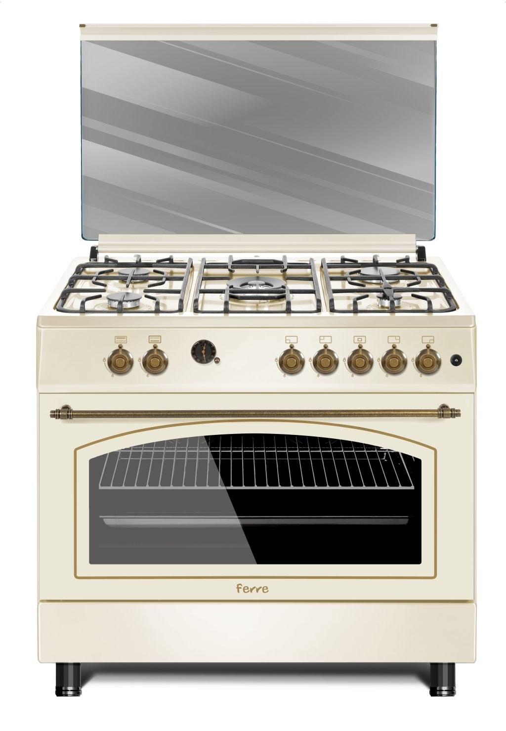 Ferre Trendy Style F9L50GE, газовая плита с духовкой 90 см, рустикальный кремовый