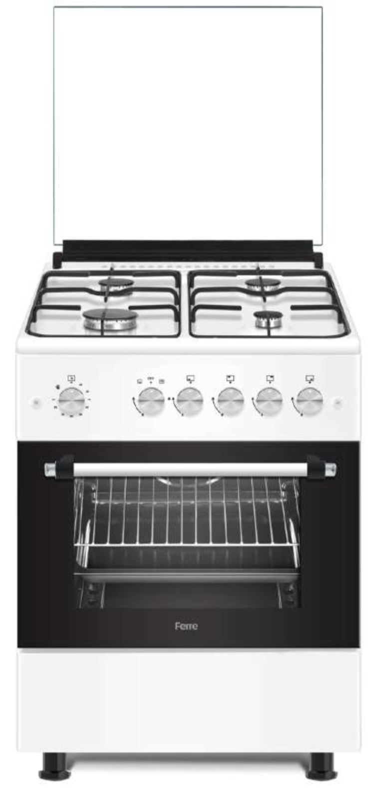 Ferre Trendy Style F6TS40G2-W, белая газовая плита с духовкой, 60 см