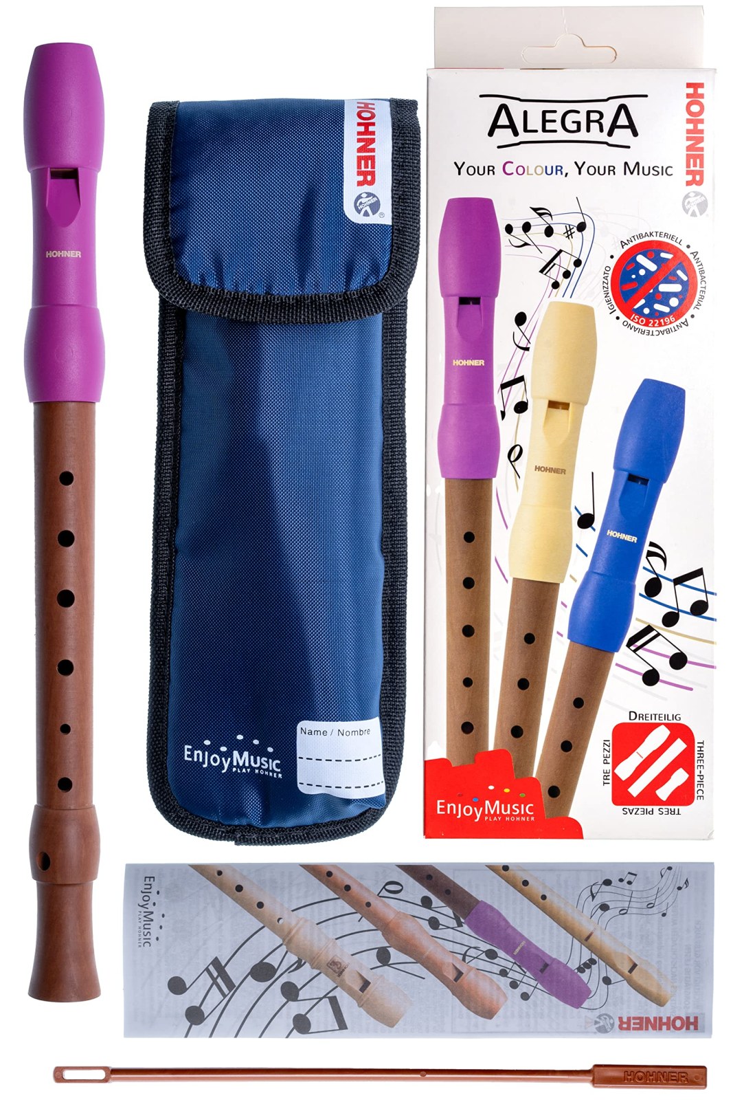 Hohner Alegra C-Soprano Recorder, 2-Piece, Pink