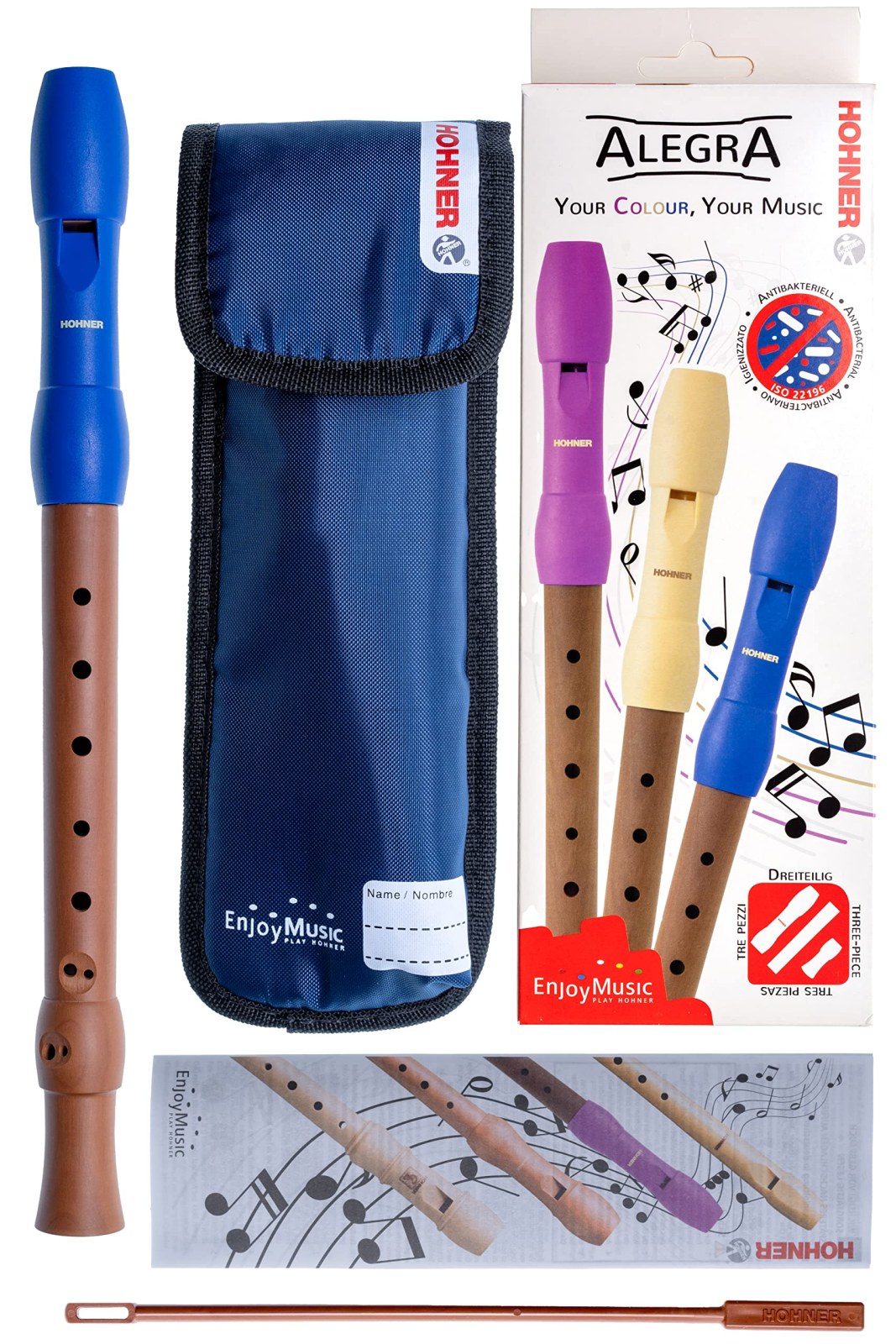 Hohner Alegra C-Soprano Recorder, 2-Piece, Blue