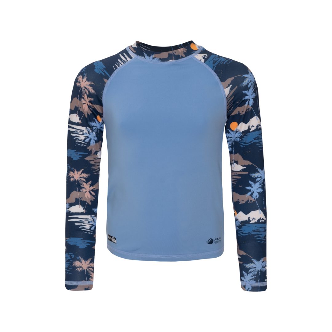 Aquawave Uver KDB Çocuk Uzun Kollu Rashguard - Mavi/Palm Desenli
