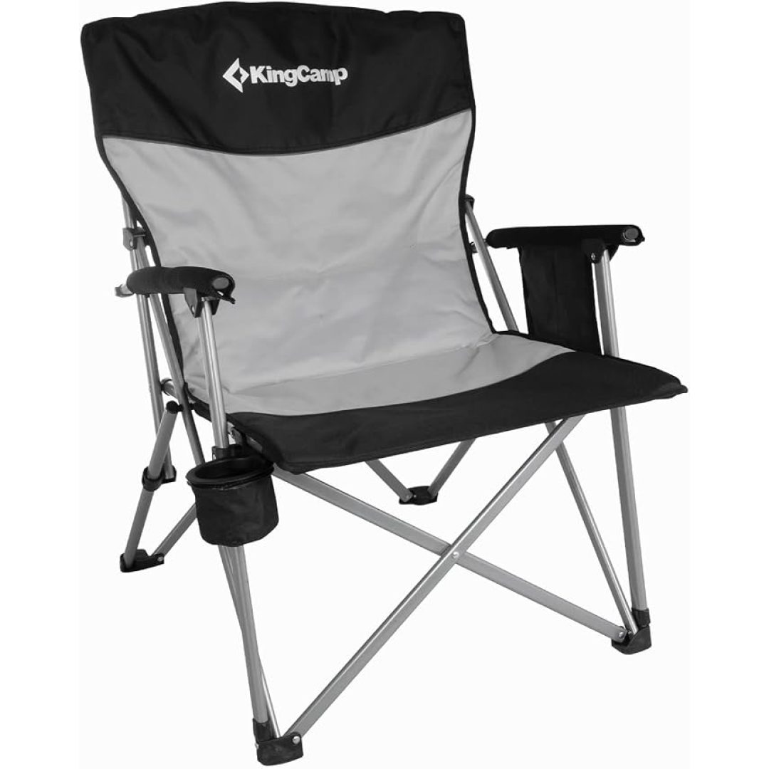 KingCamp Comfort Polar C20 Kolçaklı Katlanır Kamp Sandalyesi - Siyah/Gri