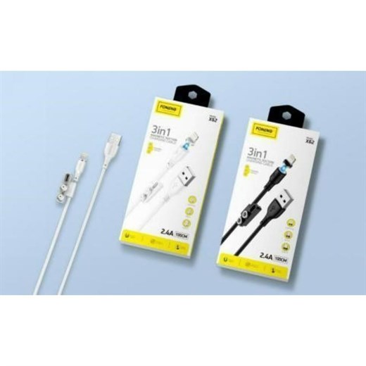 Foneng 3IN1 Magnetik USB Kablosu X62 2.1A 1m Beyaz