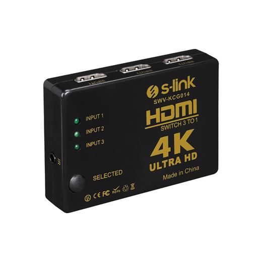 S-Link SWV-KCG014 HDMI 3TO1 Switch 4K*2K, IR +Adaptör