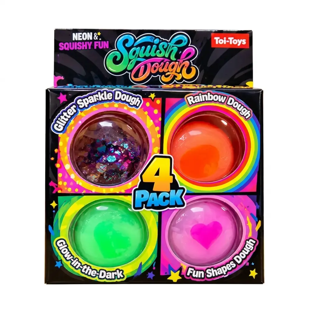 Toi-Toys Squish Dough 4’lü Simli ve Neon Sıkma Hamuru Seti