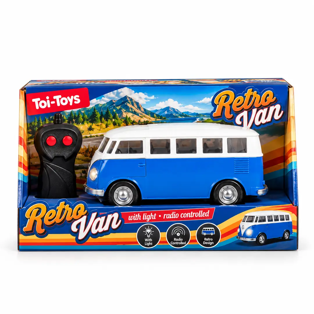 Retro Van Işıklı Uzaktan Kumandalı Oyuncak Minibüs – Mavi Beyaz