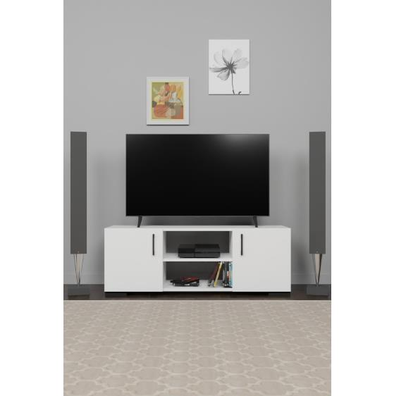 TV Sehpası 2 Bölme 2 Kpakli Beyaz 120*38*33CM