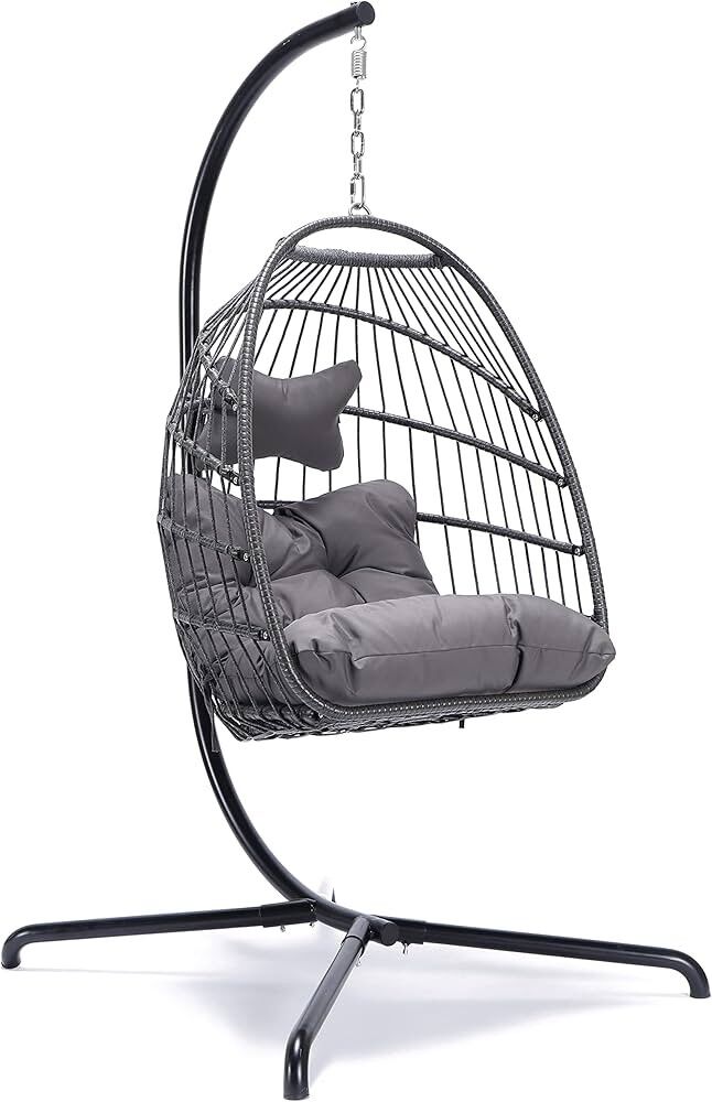 Salıncak Tek Kişilik Rattan Asmali Koyu Gri