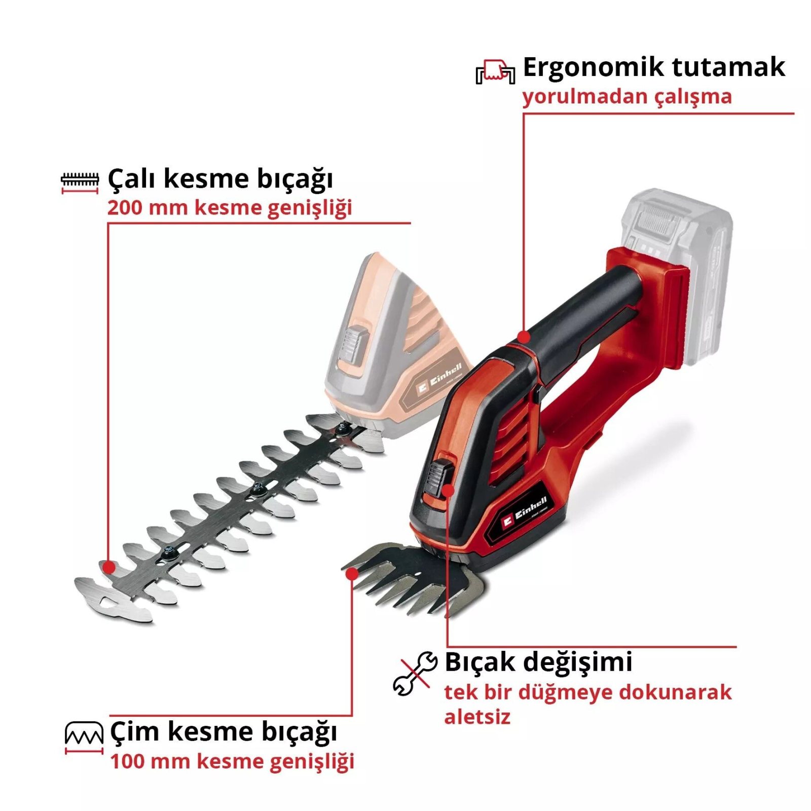 Akülü Çit Budama GE-CG 18/100 Li-Solo