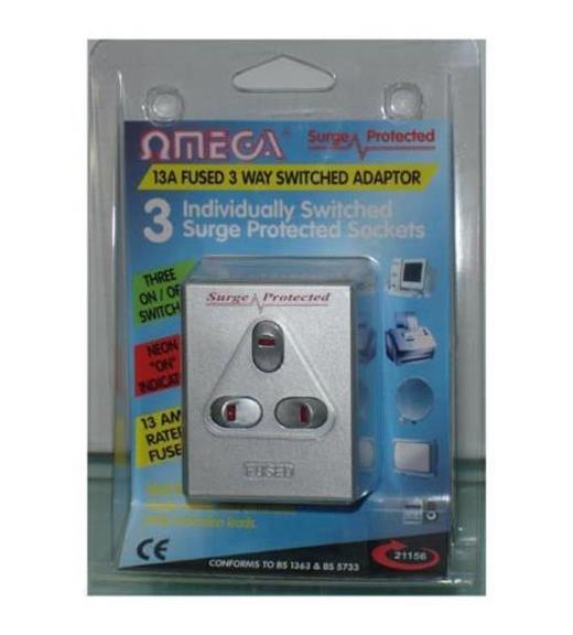 Omega 21156 13A Sigortalı 3'LÜ Yüksek Gerilim Koruyucu Adaptör