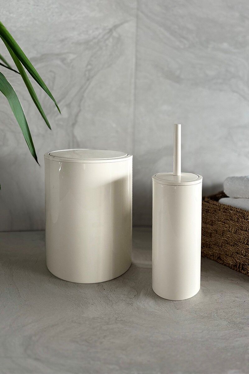Banyo Set 2li Flores Çöp Kovasi+wc Fırçası Bej