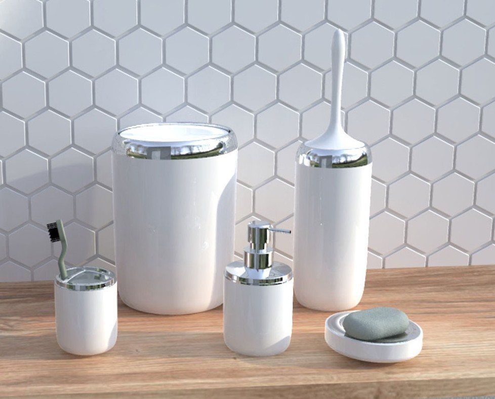 Banyo Seti XL Krom Dekorlu Beyaz Lima
