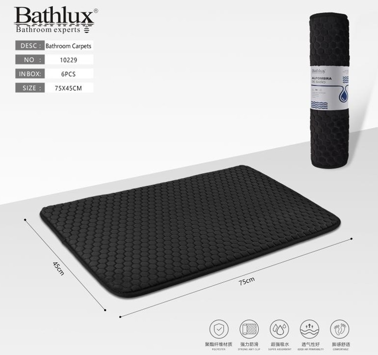 Banyo Paspası 45*75 cm Altıgen Şekil Siyah
