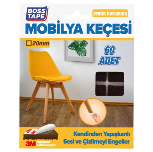 Bant Mobilya Keçesi Kare Siyah 20MMX60AD