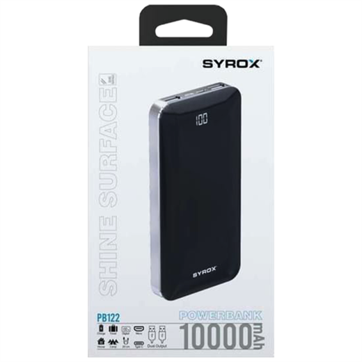 SYROX PB122 10.000 mAh Led + Slim Glas Metal Case POWERBANK